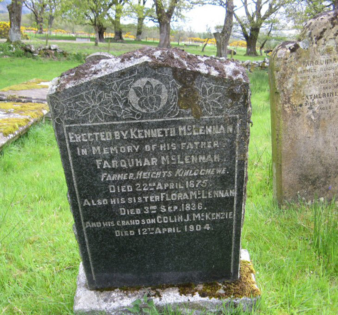 Photo of headstones/Farquhar McLennan died 1875 MI Kinlochewe Old